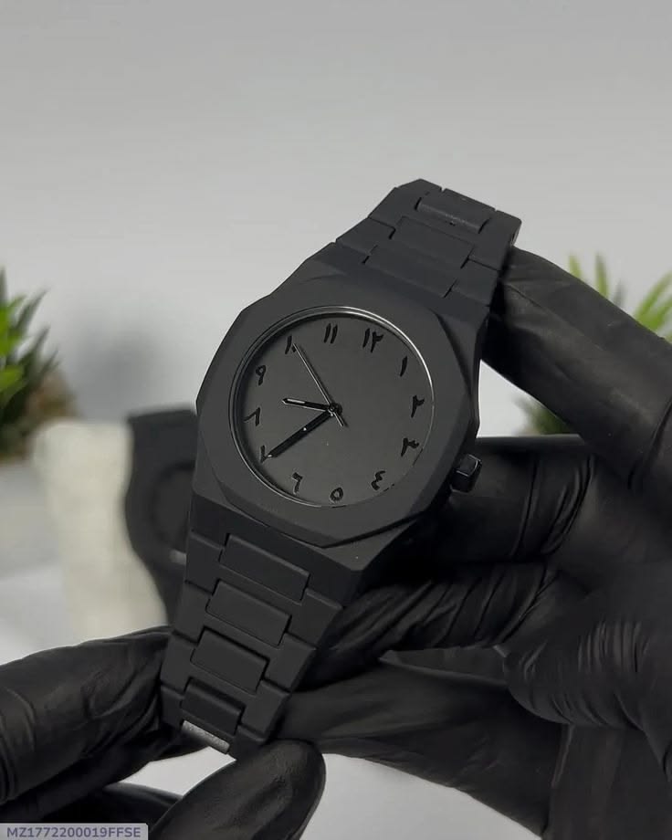 Black Arabic Aura Watch For Men – Elegant Design, Arabic Numerals, Premium Quartz
