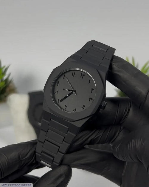Black Arabic Aura Watch For Men – Elegant Design, Arabic Numerals, Premium Quartz